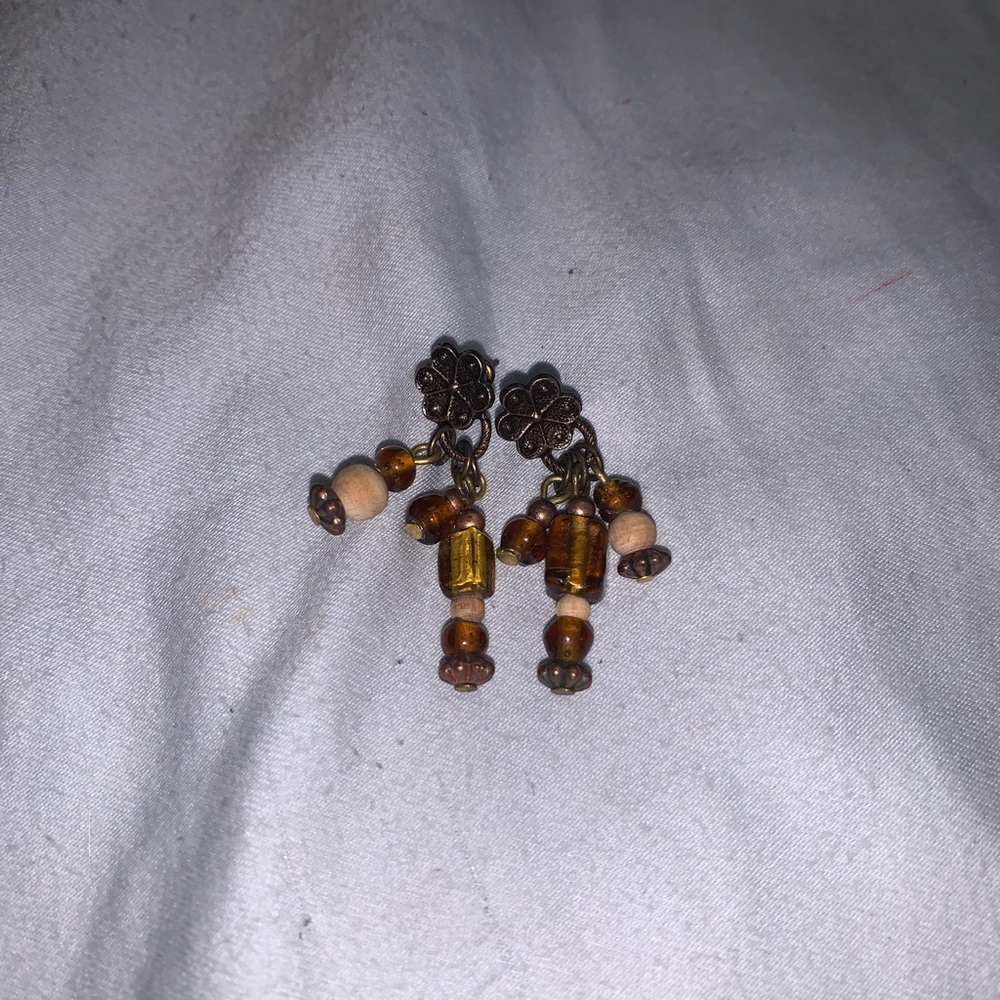 Tigers eye boho vintage flower beaded earrings